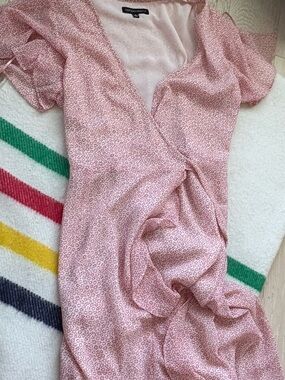 Cotton Candy Pink Midi Wrap Dress with Micro Dot Print